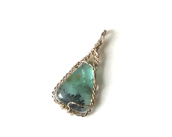 Peruvian Opal Pendant 14K Gold Filled WireWrap  Dendritic Andean Opal