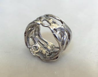 Molten Silver Ring, Size 7 Abstract Shape Band
