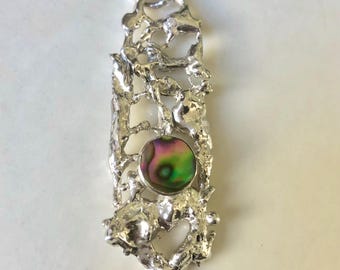 Molten Silver Abalone Pendant, Free Form