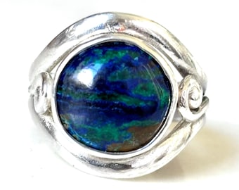 Azurite Malachite Ring Size 8.25 Sterling Silver