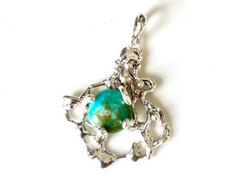 Sterling Silver Peruvian Opal Pendant, Abstract Molten Setting