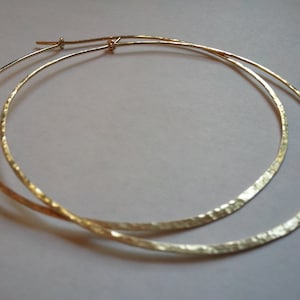 Gold Hoop Earrings, 12 K Gold Filled 16 Gauge Hammered Hoop Earrings, 1 to 3 Inches Diameter Gold Hoops