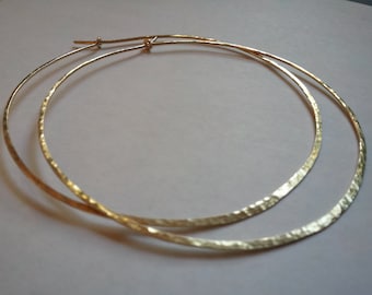 12K Gold Filled Hoop Earrings: Hammered Finish, 16 Gauge