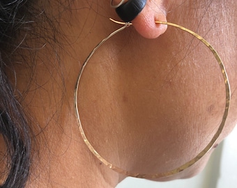 14K Gold Filled Hoop Earrings: Hammered Finish, 18 Gauge