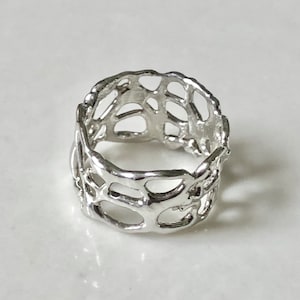 Abstract Molten Sterling Silver Ring Size #10 Wide  Band