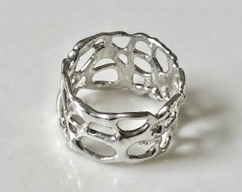 Abstract Molten Sterling Silver Ring Size #10 Wide  Band