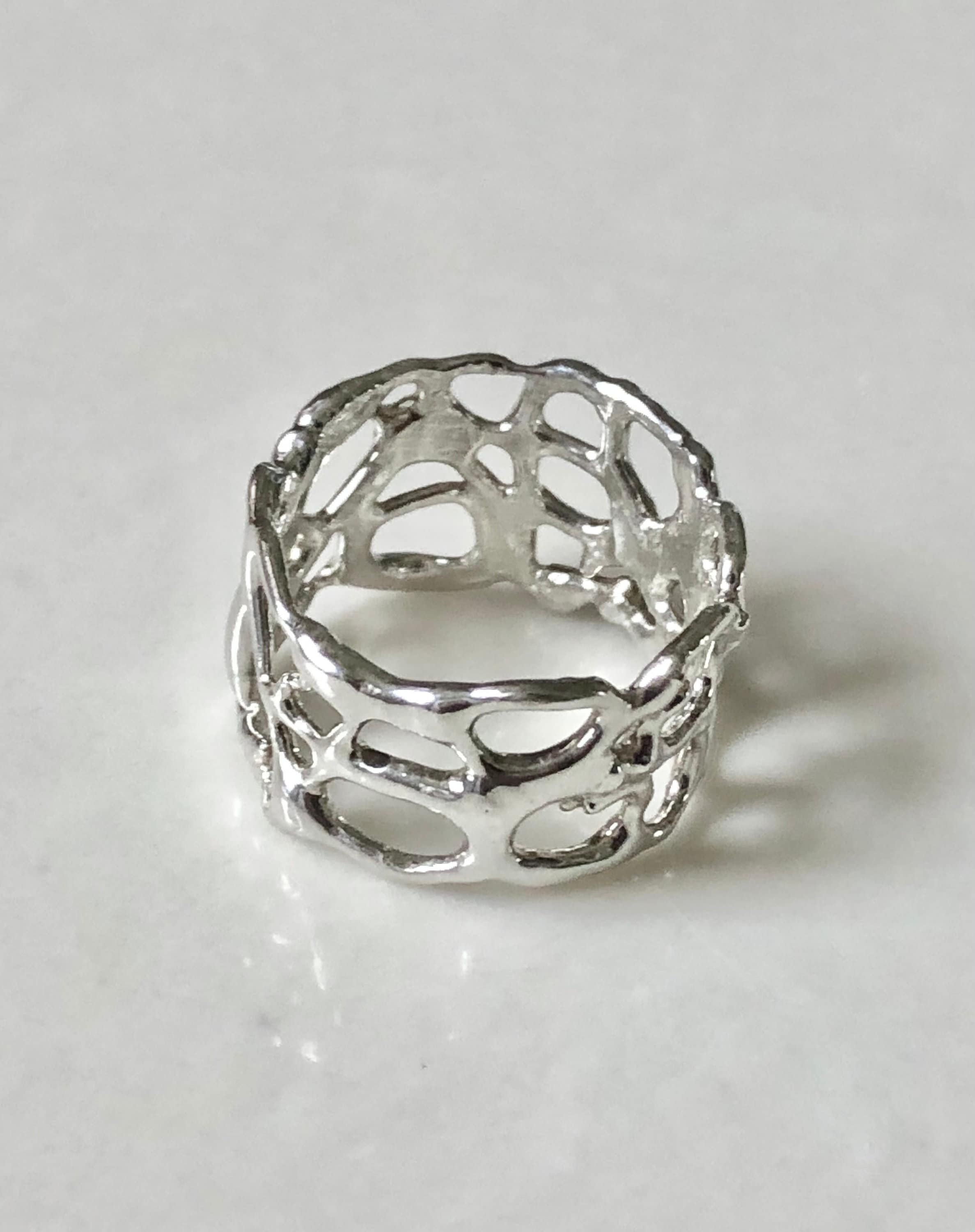 Abstract Molten Sterling Silver Ring Size #10 Wide Band - Etsy