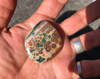 Ocean Jasper Freeform Cabochon, 60 x 55 x 5 mm.  Orbicular Jasper Large Cabochon