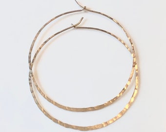14K Yellow Gold Hammered Hoop Earrings (20 to 60 mm) 18 Gauge Thick