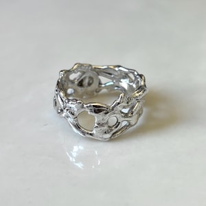 Abstract Molten Sterling Silver Ring Size #11 Free Shape Band
