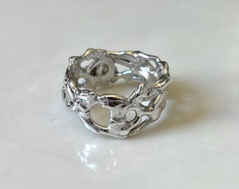 Abstract Molten Sterling Silver Ring Size #11 Free Shape Band