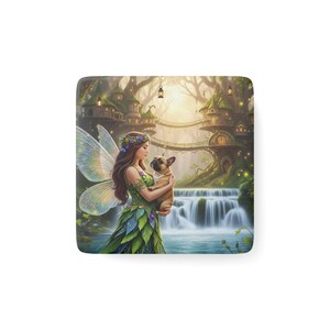Porcelain Magnet Home Office or Kitchen Decor Nature Lover Fairy & French Bulldog Art Gift Birthday or House Warming Unique Collectible