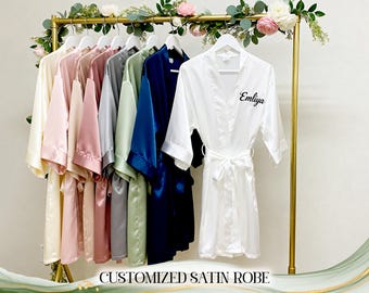 Personalized Bridesmaid Satin Robes - Custom Name Robes - Bride Getting Ready Robe - Bridal Party Gift - Wedding Robes - Wedding Party Gifts