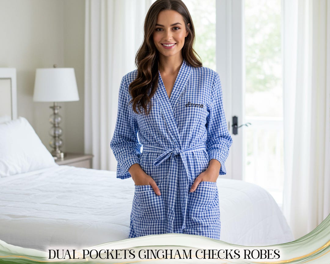 Gingham Robe Custom Gingham Robe With Pockets for Woman Bridal Party Gift for Her ...