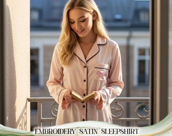 Bridesmaid Long Sleeve Shirt Personalized Pjs Shirt Embroidered Button Down Shirts Getting Ready Sleep Shirt Bridesmaid PJs Bridesmaid Gift