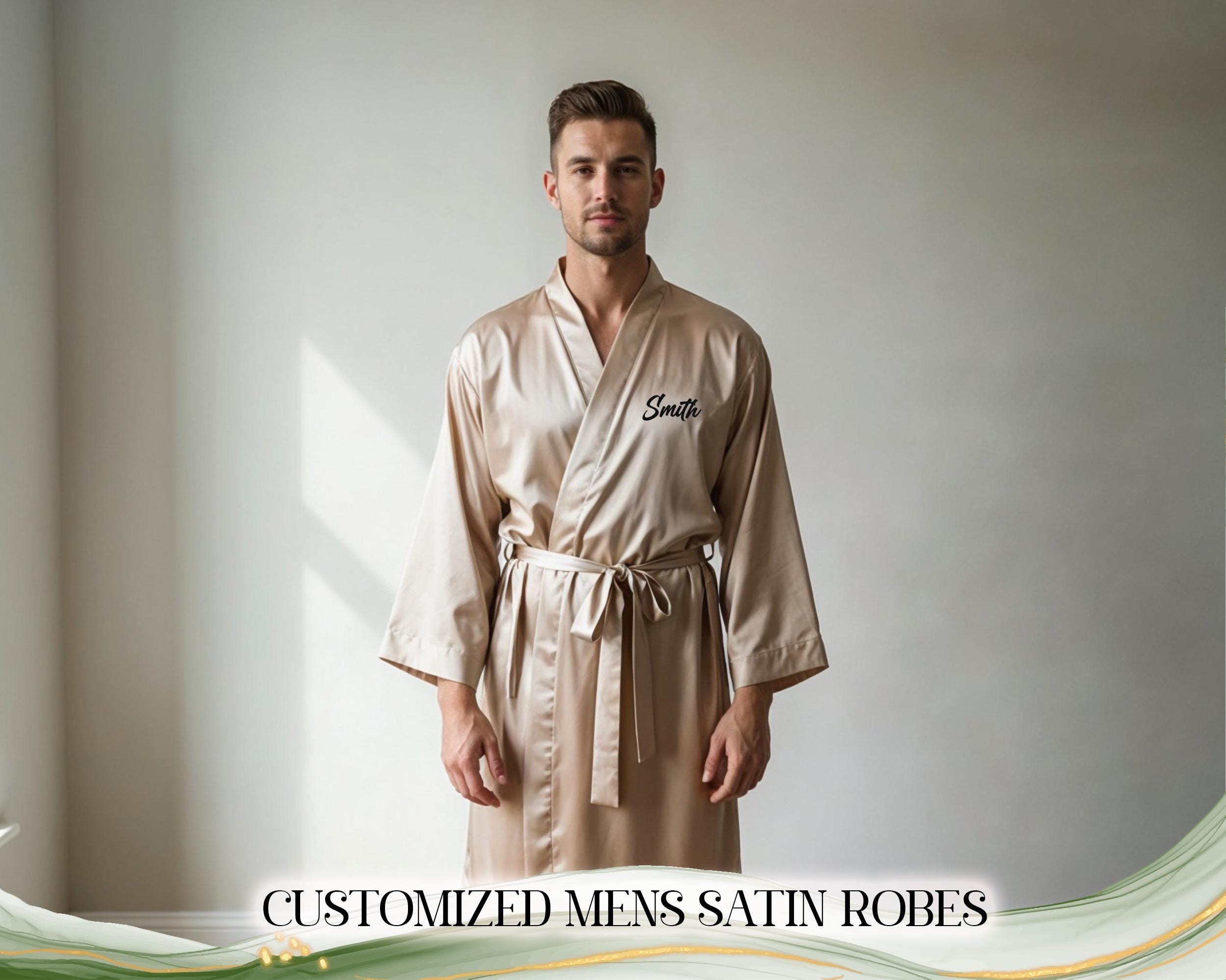 mens satin dressing gown uk Mens Silk Satin Robe - Burgundy - Black Checker