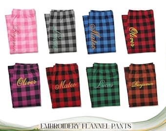 Flannel Plaid Pajama Pants with Pockets Embroidered Unisex Pajama Pants Buffalo Check Flannel Pants Matching Family Christmas Pant Xmas Gift