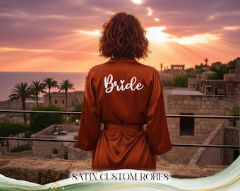 Bride Squad Satin Robes Custom Satin Robe for Bride Personalized Bridal Robe Wedding Morning Gift Bridesmaid & Bridal Party Dressing Gown
