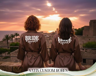 Bride Squad Satin Robes Custom Satin Robe for Bride Personalized Bridal Robe Wedding Morning Gift Bridesmaid & Bridal Party Dressing Gown