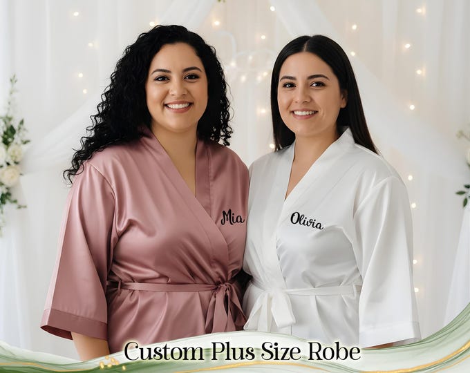 Plus Size 3XL 4XL 5XL Robes Bridesmaid Robes Personalized Satin Robes for Bride Custom Wedding Satin Robe Getting Ready Robes Wedding Gifts