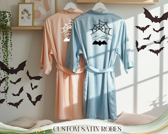 Your Design Halloween Robe | Custom Gothic Wedding Party Robe | Halloween Bride & Bridesmaid Satin Robe | Bridal Shower Gift  Halloween Gift