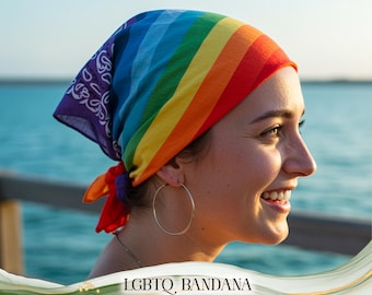 Love Is Love Rainbow Bandana - Rainbow Pride Bandana – LGBTQ+ Headscarf – Colorful Festival Accessory – Pride Gift – Boho Rainbow Hair Wrap