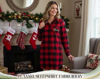 Camisa de cuadros de búfalo para mujer, camisa para despedida de soltera, camisa de franela bordada para dama de honor, ropa de dormir para la fiesta nupcial, regalo para dama de honor, regalo de Navidad