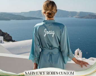 Bridal Lace Robe - Bride Robe - Bridesmaid Lace Robes - Customized Bridal Party Robes - Satin Lace Robe - Wedding Robes - Bridesmaid Gifts