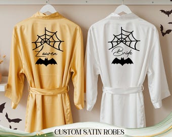 Custom Gothic Wedding Party Robe | Halloween Bride & Bridesmaid Satin Robe | Your Design Halloween Robe | Bridal Shower Gift  Halloween Gift