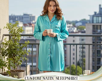 Custom Satin Long Sleeve Shirts Bridal Party Shirt Bridesmaids Sleep Shirts for Women Getting Ready Outfits Button Down Shirts Gift for Her