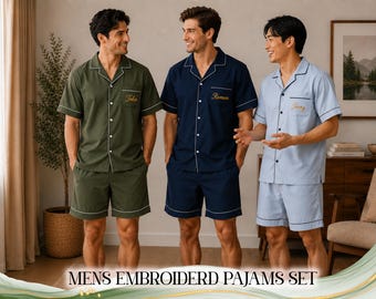 Bestickter Groomsmen Pyjama Benutzerdefinierter Baumwoll Pyjama Herren Baumwoll Pyjama Set Personalisierte Bräutigam Geschenk Herren Nachtwäsche Hochzeit Outfit Geschenk für Ihn