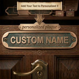Custom Metal Plaque Sign, Antique Bronze or Brushed Gold, Personalized Name & Address Plate for Door, Office, Desk, Memorial