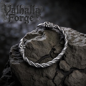 Viking Raven Cuff Bangle: Stainless Steel Nordic Arm Ring