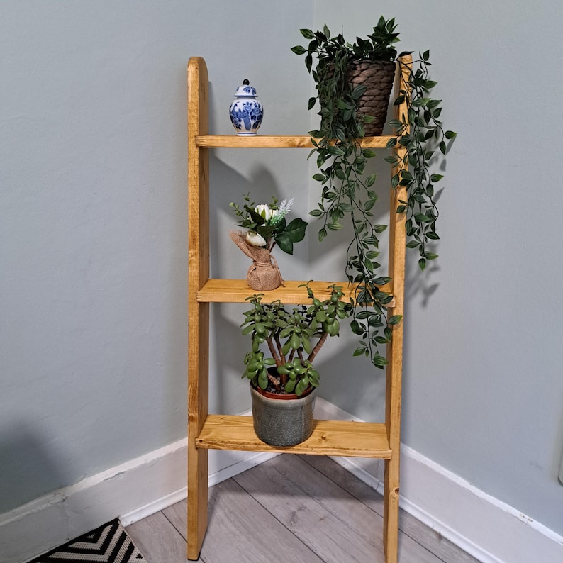 Handmade Reclaimed Wood Ladder Shelf – Rustic Light / Dark Oak or ...