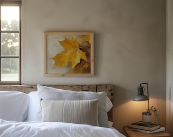 Golden Maple Leaves Wall Art Print – Autumn Botanical Acrylic Painting, Warm Rustic Farmhouse Decor