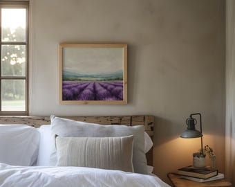 Lavender Field Acrylic Painting Print: Rustic Farmhouse Wall Art (Digital Download)
