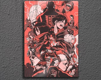 Attack on Titan Metal Wall Art, Levi Eren Mikasa Manga Poster