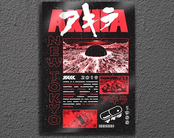 Akira Neo Tokyo Metal Wall Art, Cyberpunk Infographic Poster, Retro Anime 1988 Manga Decor