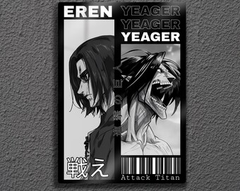 Eren Yeager Metal Wall Art, Attack on Titan Manga Poster, Anime Manga Decor