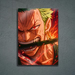 Samurai Warrior Metal Poster – Epic Japanese Anime Style Wall Art, Fiery Manga Inspired Home Decor, Japanese Anime Gift Idea