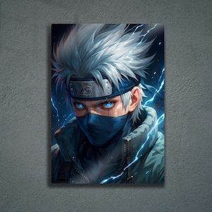 Epic Anime Style Metal Poster – Lightning Warrior Artwork, Glossy Japanese Manga Inspired Wall Art, Modern Home Decoration, Fans Gift Idea