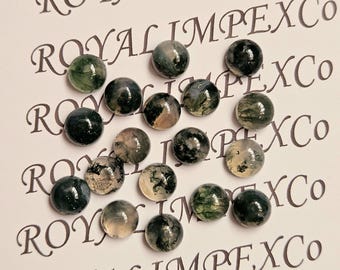 Cabujón de ágata musgosa verde natural, forma redonda, varios tamaños