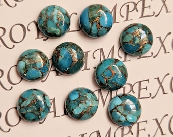 Cabujón de turquesa azul cobre: lote de piedras preciosas redondas, fabricación de joyas