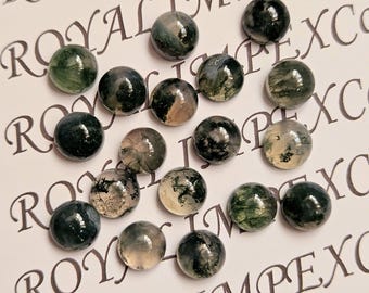 Natural Green Moss Agate Round Cabochon,Genuine Moss Agate Gemstone, Green Agate Cabochon, Round Gemstone for Jewelry Making, Multiple Sizes