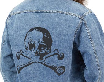 Men's Denim Jacket: Vintage Style Skull and Crossbones