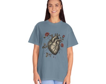 Anatomical Heart with Roses T-shirt | Botanical Heart Tee