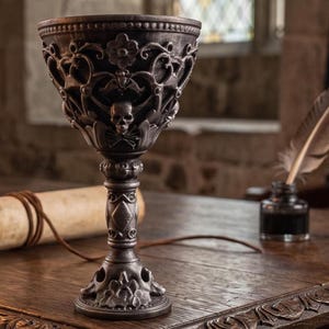 Hand-Painted Filigree Skull Goblet – Gothic Dark Academia Decor, 3D Printed Chalice