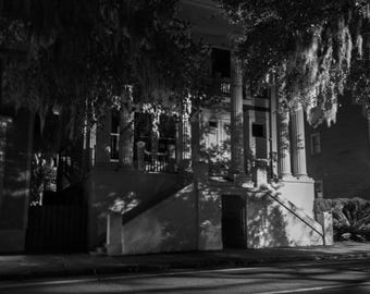 What Remains | Savannah Georgia Photography Print | Southern Gothic Black and White Wall Art | Historic Savannah Night Photography