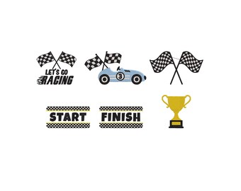 Ricamo auto da corsa, ricamo set da corsa, ricamo bandiere da corsa, ricamo partenza, arrivo, andiamo a correre, ricamo trofeo, 6 misure