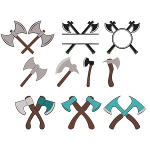 Cross Axe Embroidery, Bundle Cross Battle Axe Embroidery, Vintage Axe Embroidery, Machine Embroidery Design, Axe Split Embroidery, 6 Sizes